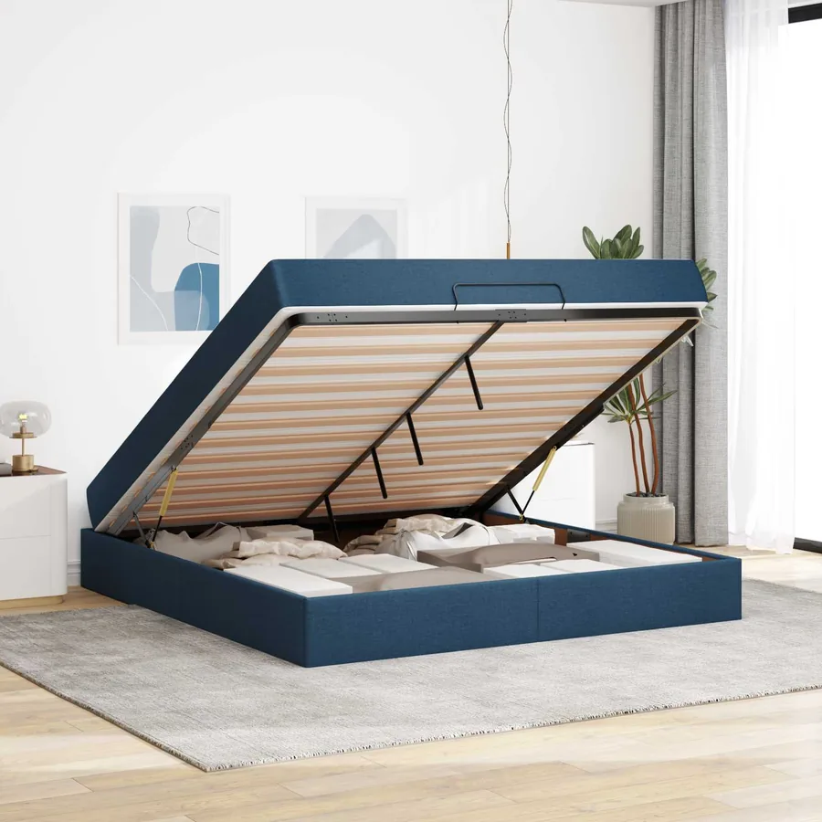Cadre de lit avec matelas 2 pcs Bleu tissu - 4