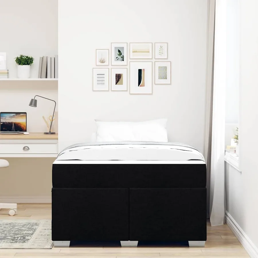 Cadre de lit avec matelas Noir 120 x 190 cm tissu - 3