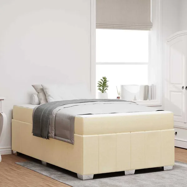 Cadre de lit avec matelas Crème 120 x 190 cm tissu
