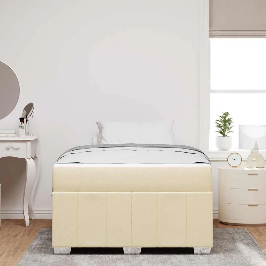 Cadre de lit avec matelas Crème 120 x 190 cm tissu - 3