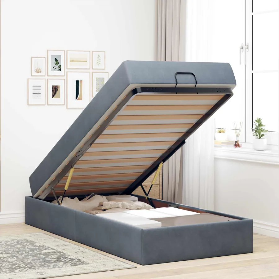 Cadre de lit avec matelas 2 pcs Gris Foncé Velours - 4