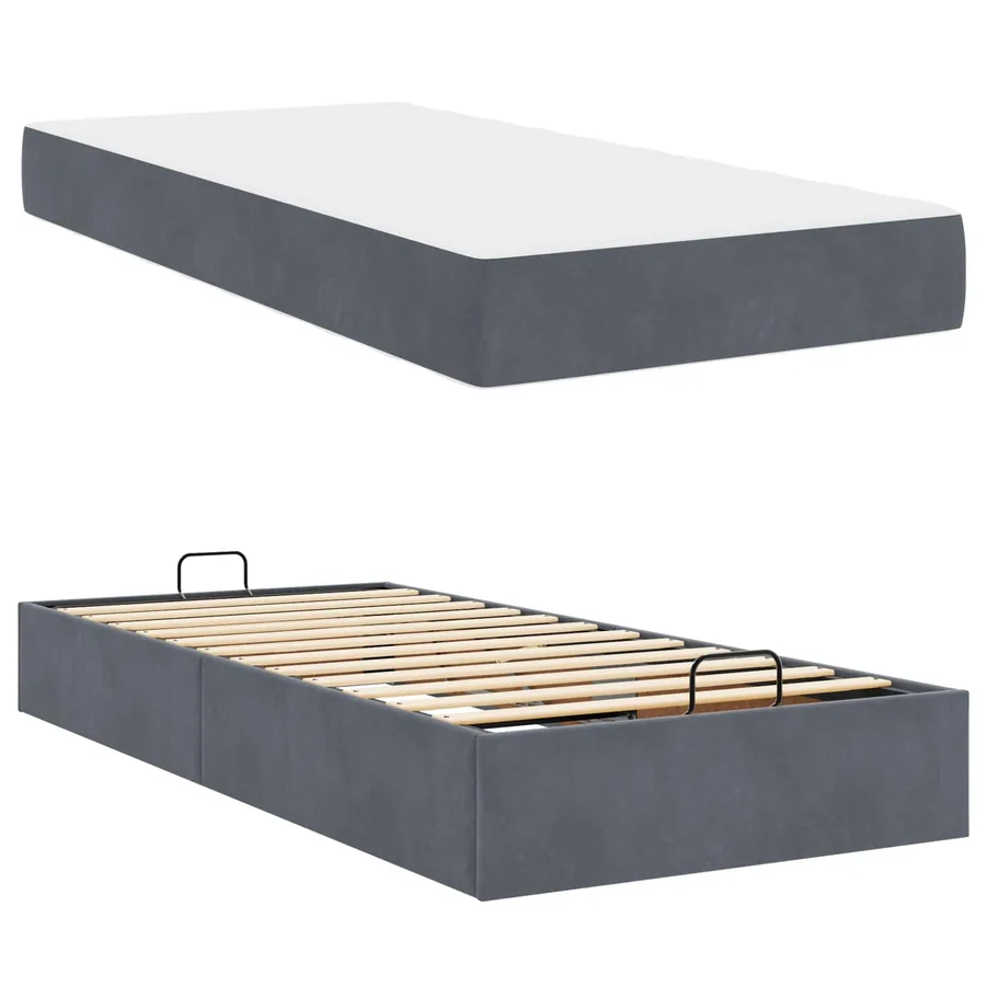 Cadre de lit avec matelas 2 pcs Gris Foncé Velours - 5
