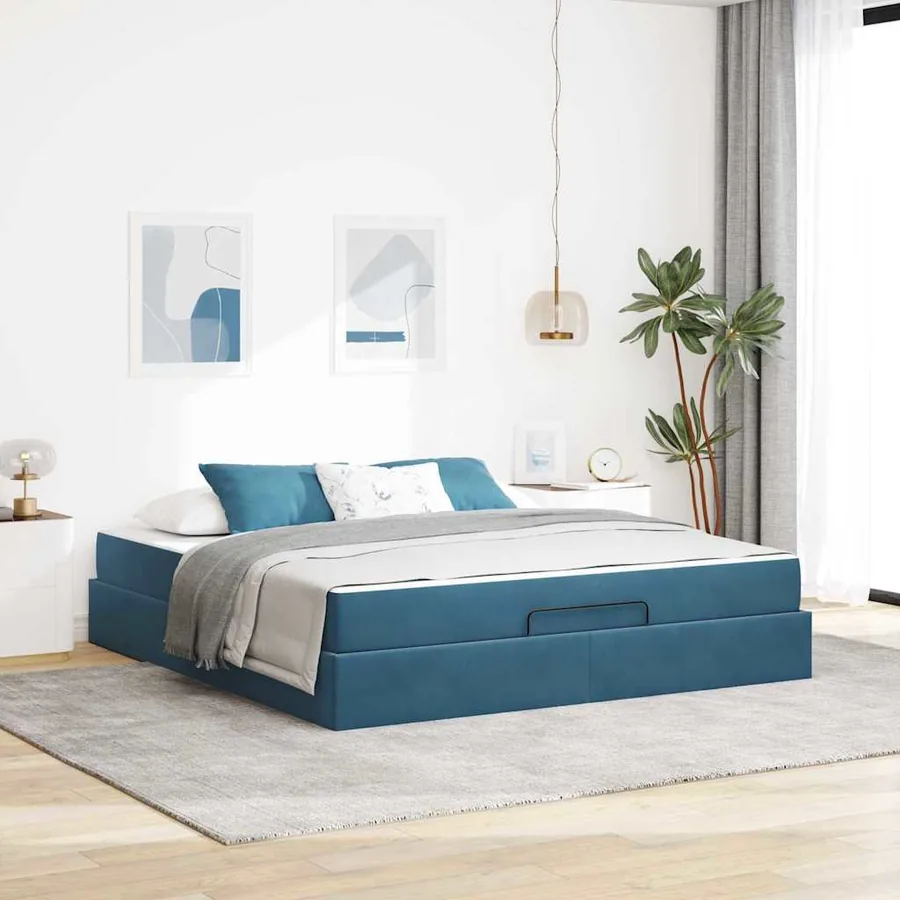 Cadre de lit avec matelas 2 pcs Bleu Velours