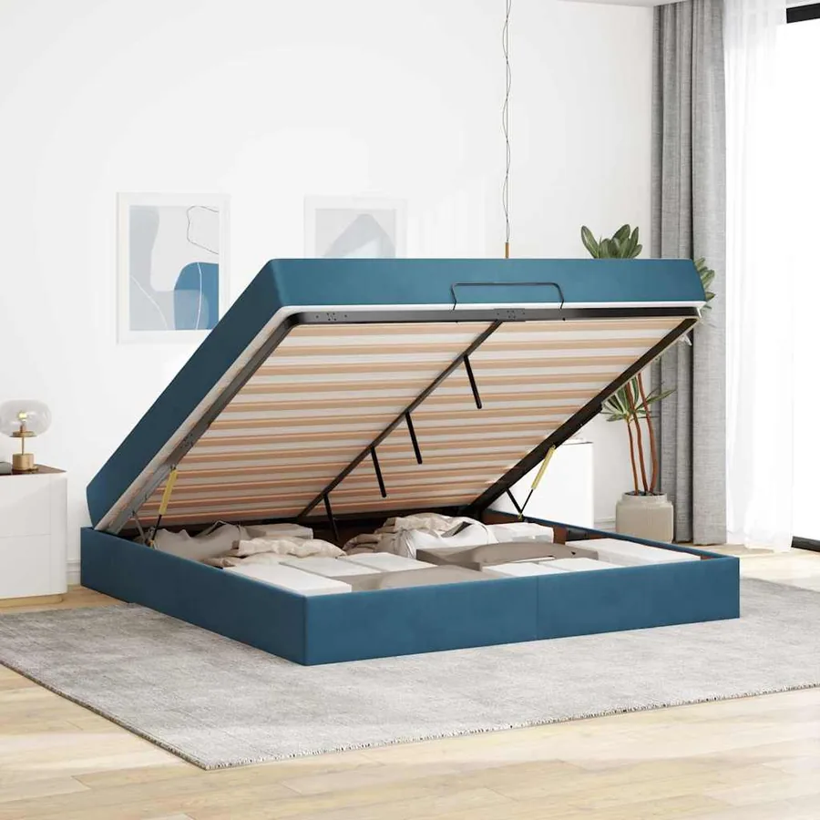 Cadre de lit avec matelas 2 pcs Bleu Velours - 3