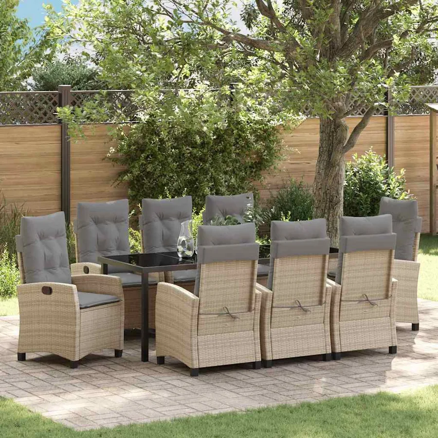 Ensemble de salle à manger pour jardin 9 pcs Beige polyrotin