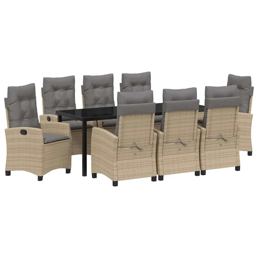 Ensemble de salle à manger pour jardin 9 pcs Beige polyrotin - 2