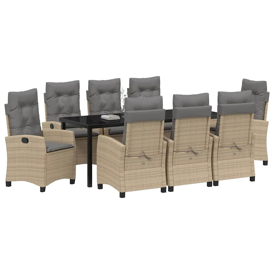Ensemble de salle à manger pour jardin 9 pcs Beige polyrotin - 3