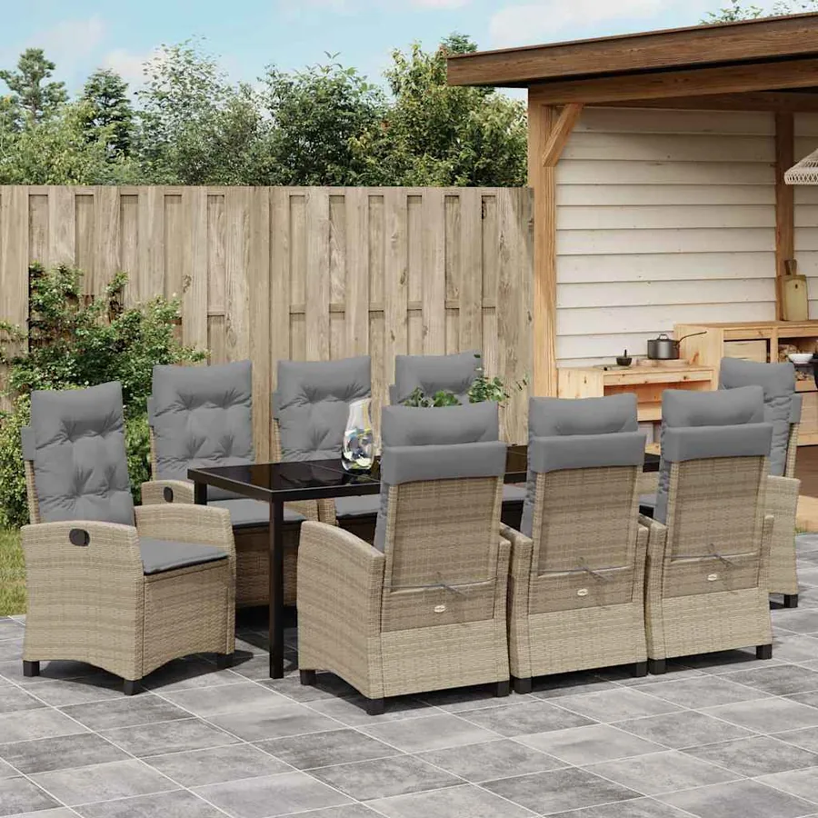 Ensemble de salle à manger pour jardin 9 pcs Beige polyrotin - 4