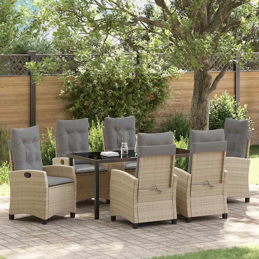 Ensemble de salle à manger pour jardin 7 pcs Beige polyrotin