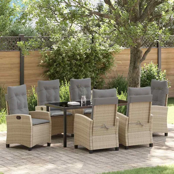 Ensemble de salle à manger pour jardin 7 pcs Beige polyrotin