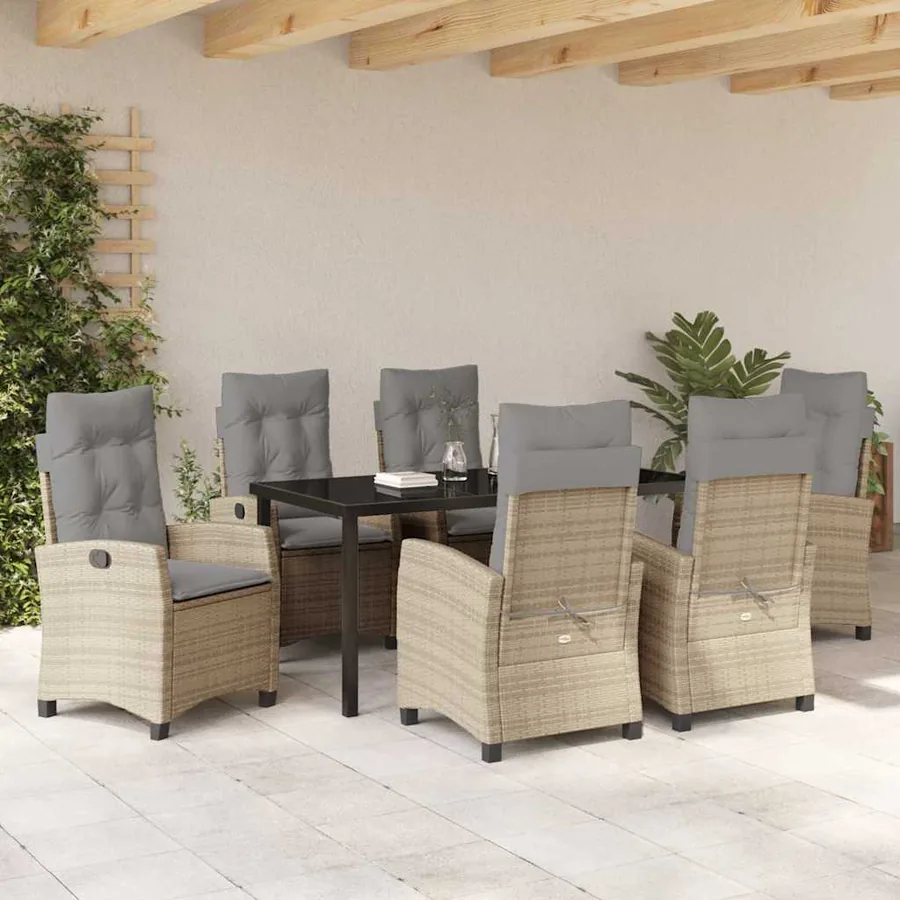 Ensemble de salle à manger pour jardin 7 pcs Beige polyrotin - 4