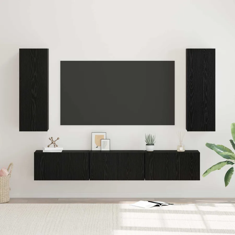 Ensemble meuble TV 5 pcs Chêne noir Bois d'ingénierie