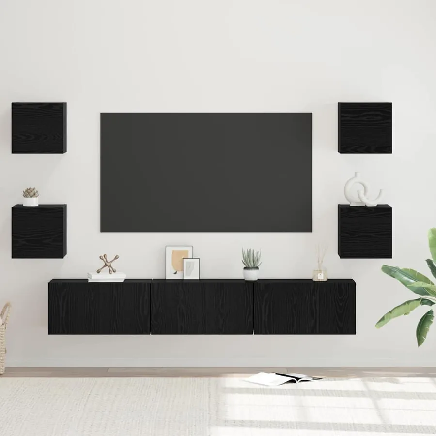 Ensemble meuble TV 7 pcs Chêne noir Bois d'ingénierie