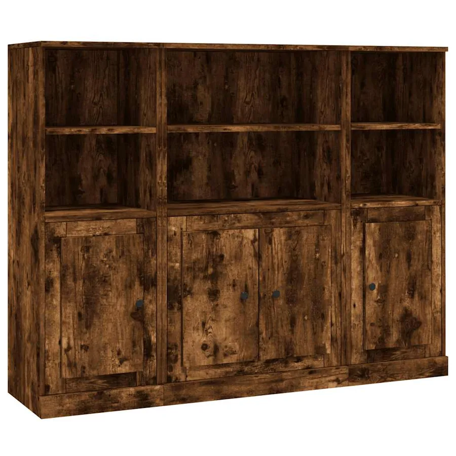 Buffets 3 pcs chêne fumé bois d'ingénierie - 2