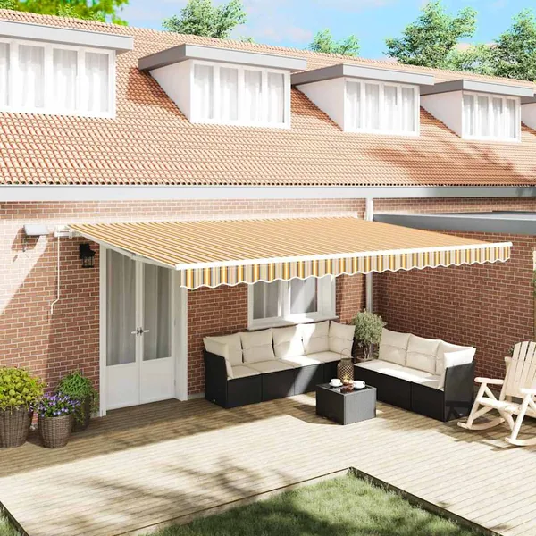 Auvent rétractable Multicolore 500 × 300 cm Tissu et Aluminium