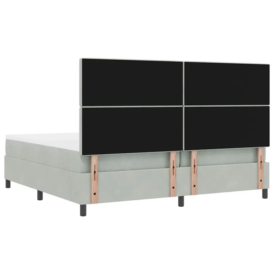 Lit à ressort LED avec matelas Gris clair 200 x 200 cm Velours - 10
