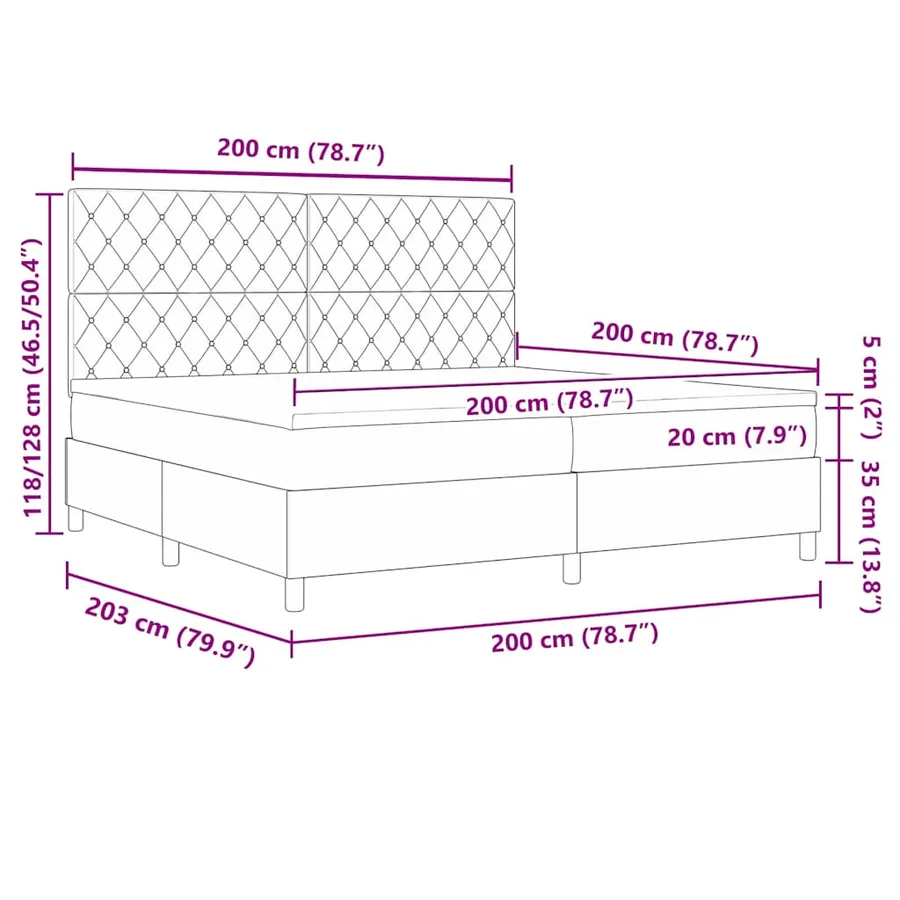 Lit à ressort LED avec matelas Gris clair 200 x 200 cm Velours - 14