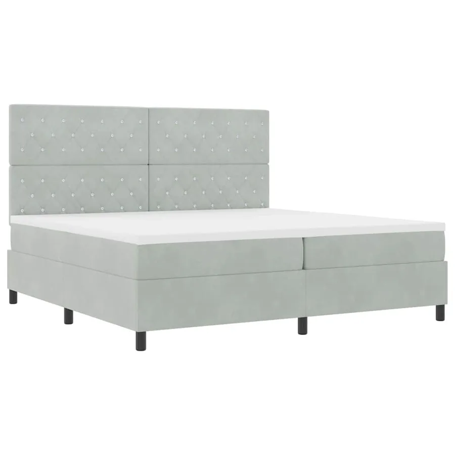 Lit à ressort LED avec matelas Gris clair 200 x 200 cm Velours - 6