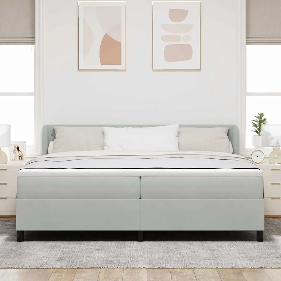 Lit à ressorts avec matelas Gris clair 200 x 200 cm Velours