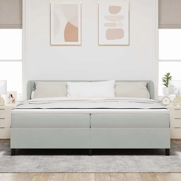 Lit à ressorts avec matelas Gris clair 200 x 200 cm Velours