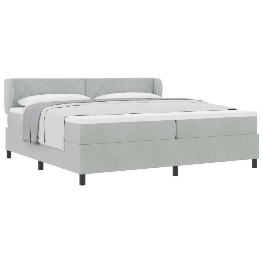 Lit à ressorts avec matelas Gris clair 200 x 200 cm Velours - 2