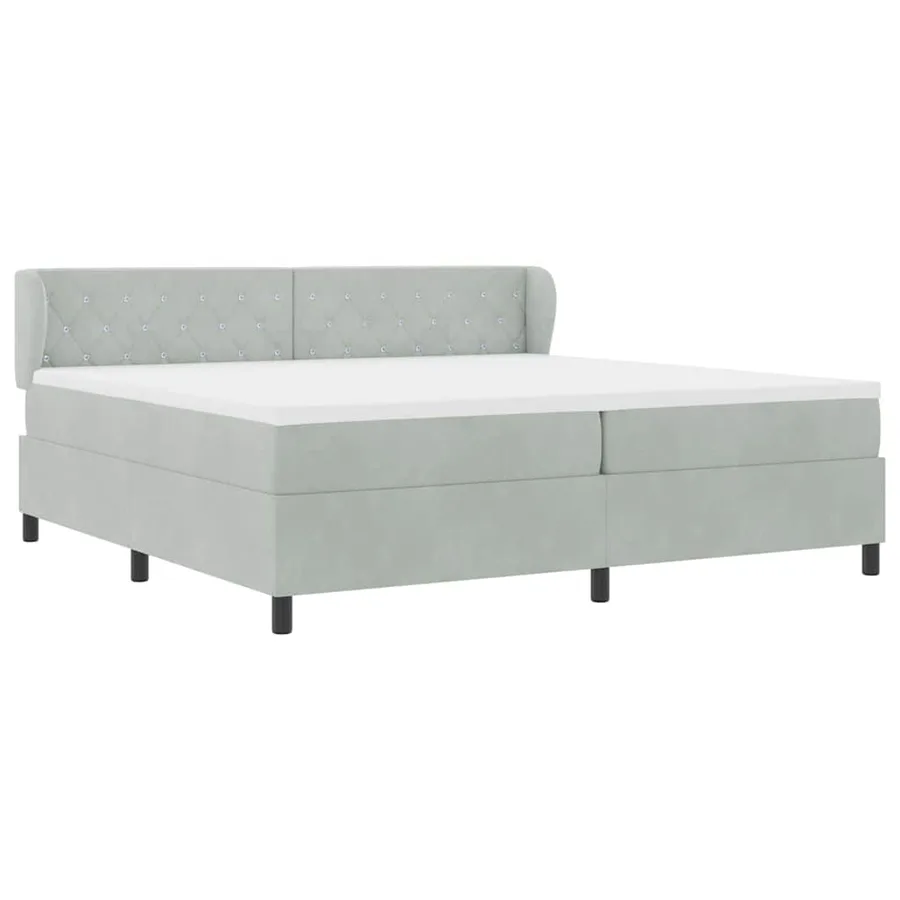 Lit à ressorts avec matelas Gris clair 200 x 200 cm Velours - 5