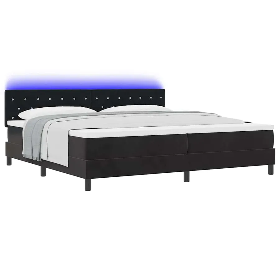 Lit à ressort LED avec matelas Noir 200 x 200 cm Velours - 3