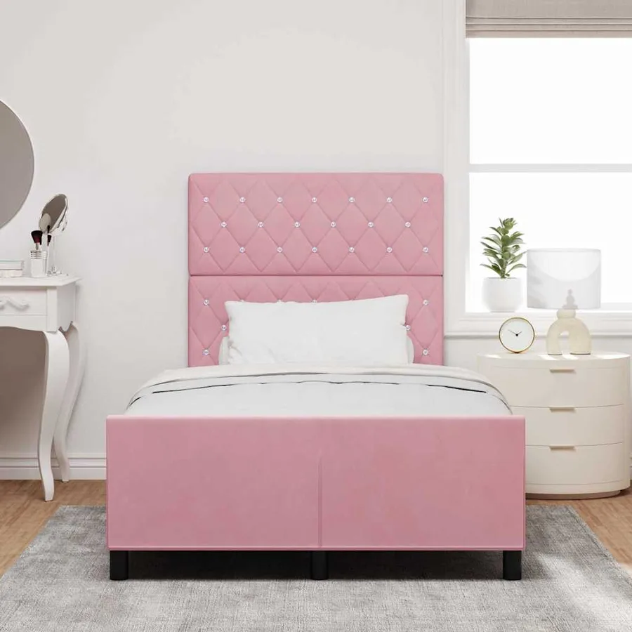Lit à ressorts avec tête de lit Rose 120 x 200 cm Velours - 3