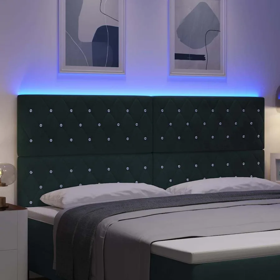 Tête de lit LED avec bandes LED Vert foncé 200 cm Velours - 4