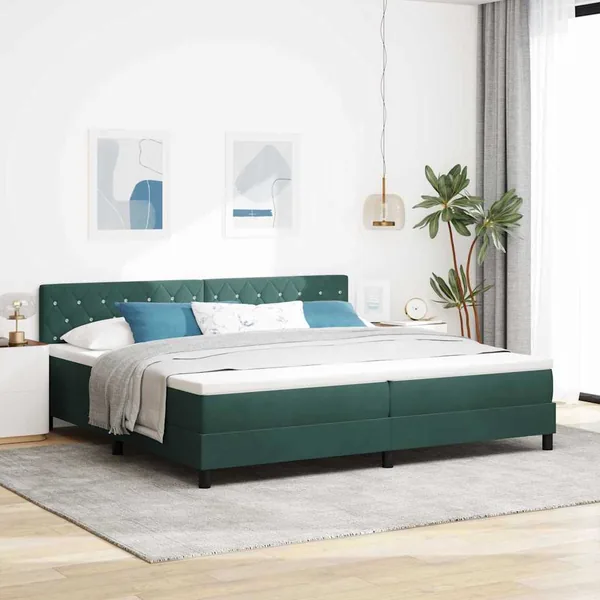 Lit à ressorts avec matelas Vert foncé 200 x 200 cm Velours
