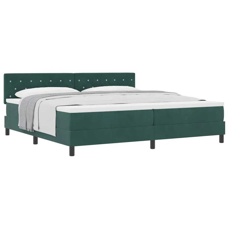 Lit à ressorts avec matelas Vert foncé 200 x 200 cm Velours - 2