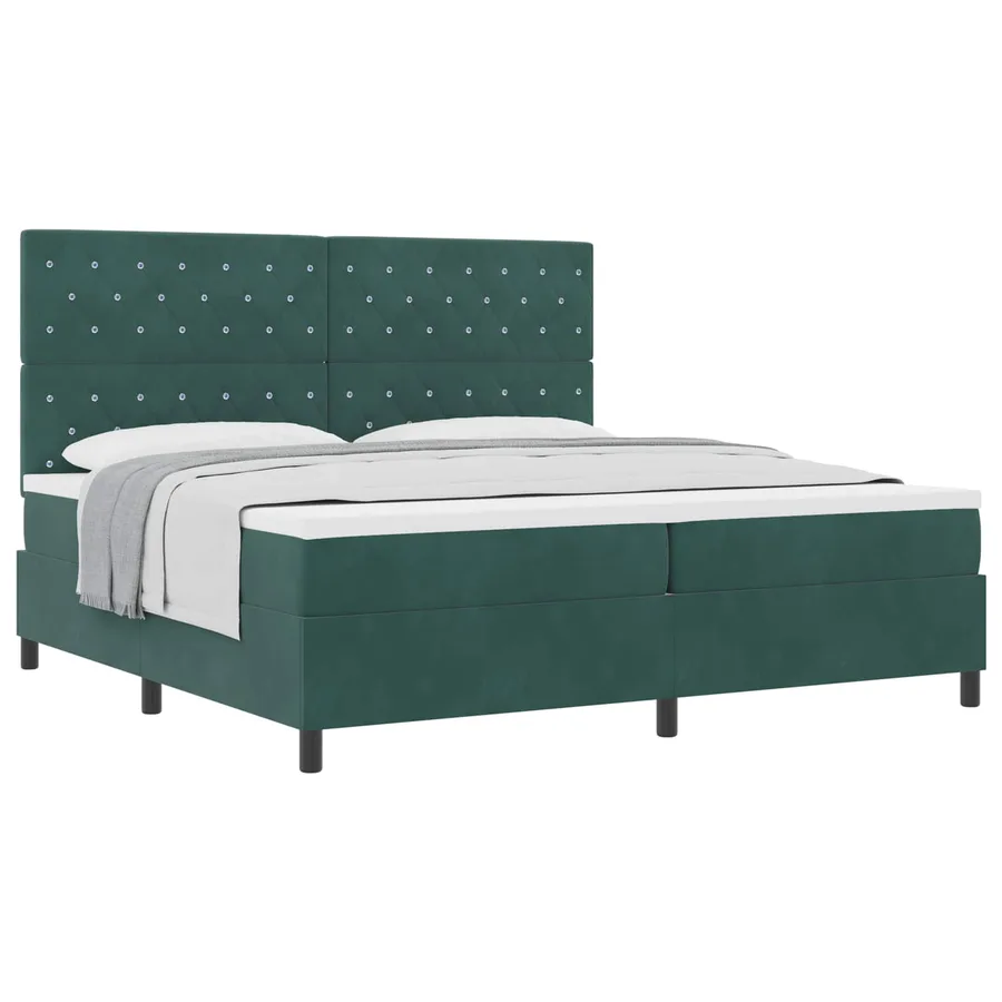 Lit à ressorts avec matelas Vert foncé 200 x 200 cm Velours - 2