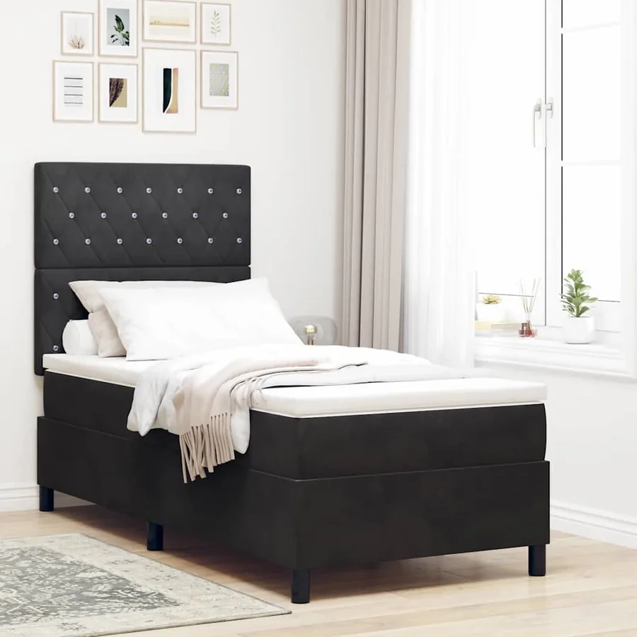 Lit à ressort LED avec matelas Noir 100 x 200 cm Velours