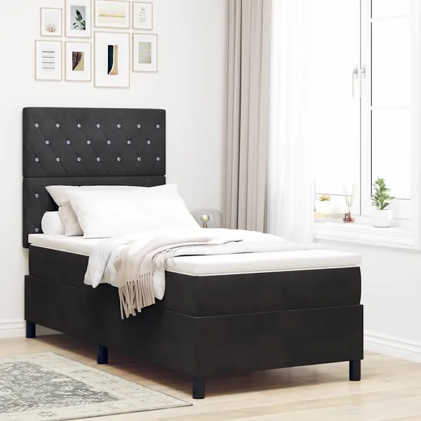 Lit à ressort LED avec matelas Noir 100 x 200 cm Velours