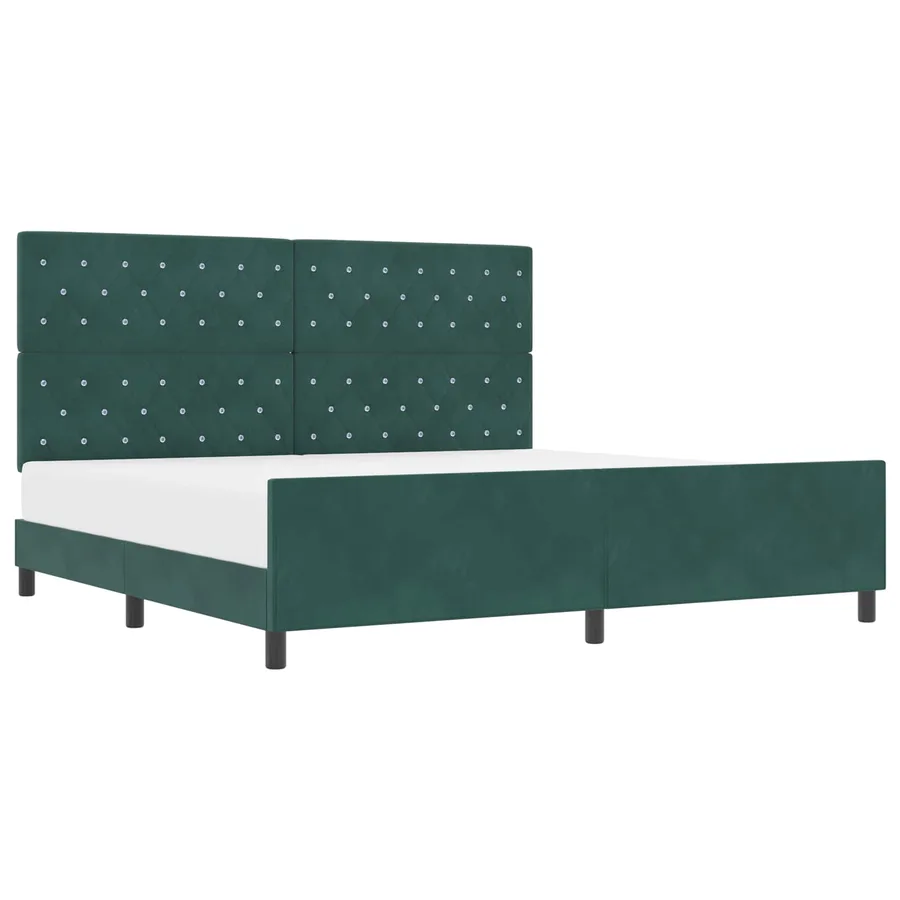 Lit à ressorts avec tête de lit Vert foncé 200 x 200 cm Velours - 2