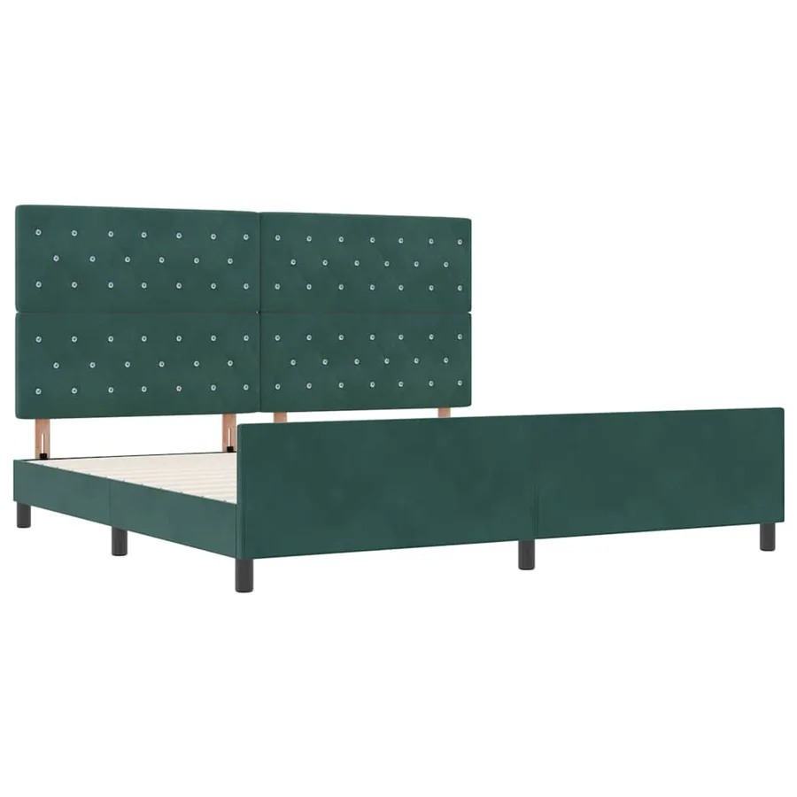 Lit à ressorts avec tête de lit Vert foncé 200 x 200 cm Velours - 5