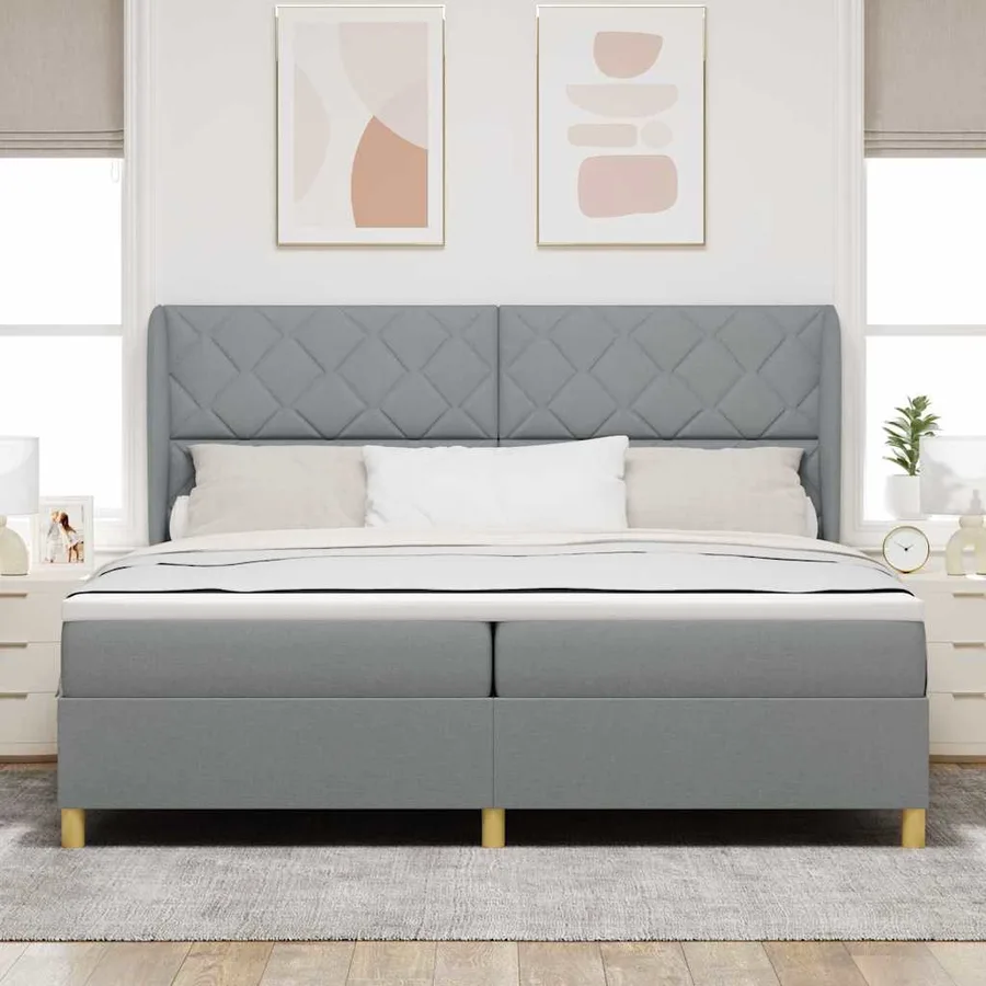 Lit à ressorts avec tête de lit Gris clair 200 x 200 cm tissu - 3
