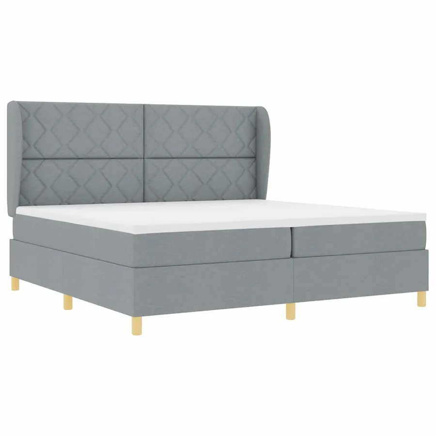 Lit à ressorts avec tête de lit Gris clair 200 x 200 cm tissu - 4
