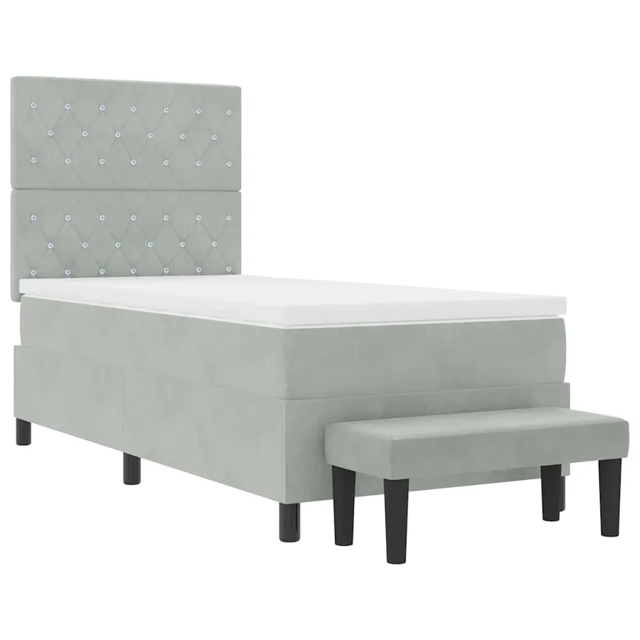 Lit à ressorts avec tête de lit Gris clair 200 x 100 cm Velours - 7