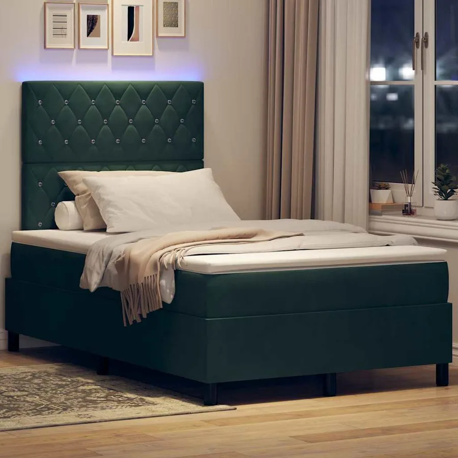 Lit à ressort LED avec matelas Vert foncé 120 x 190 cm Velours - 5