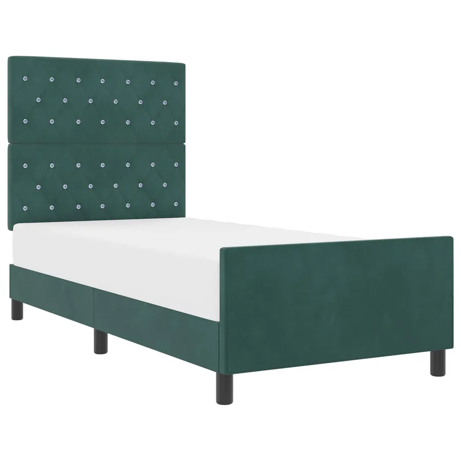 Lit à ressorts avec tête de lit Vert foncé 100 x 200 cm Velours - 2