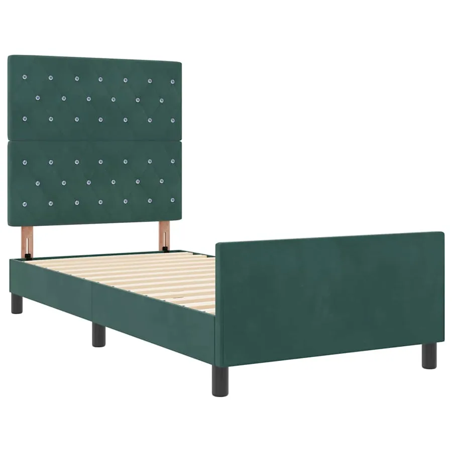 Lit à ressorts avec tête de lit Vert foncé 100 x 200 cm Velours - 5