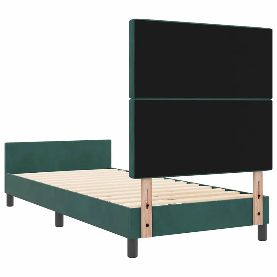 Lit à ressorts avec tête de lit Vert foncé 100 x 200 cm Velours - 9