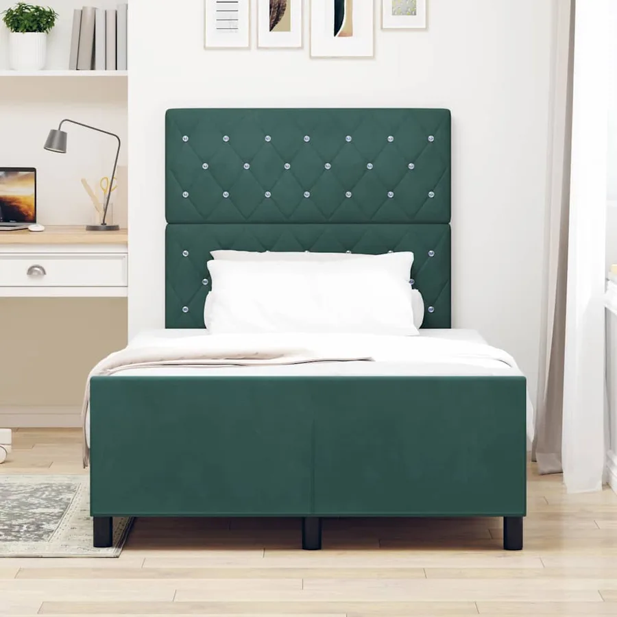 Lit à ressorts avec tête de lit Vert foncé 120 x 200 cm Velours - 3