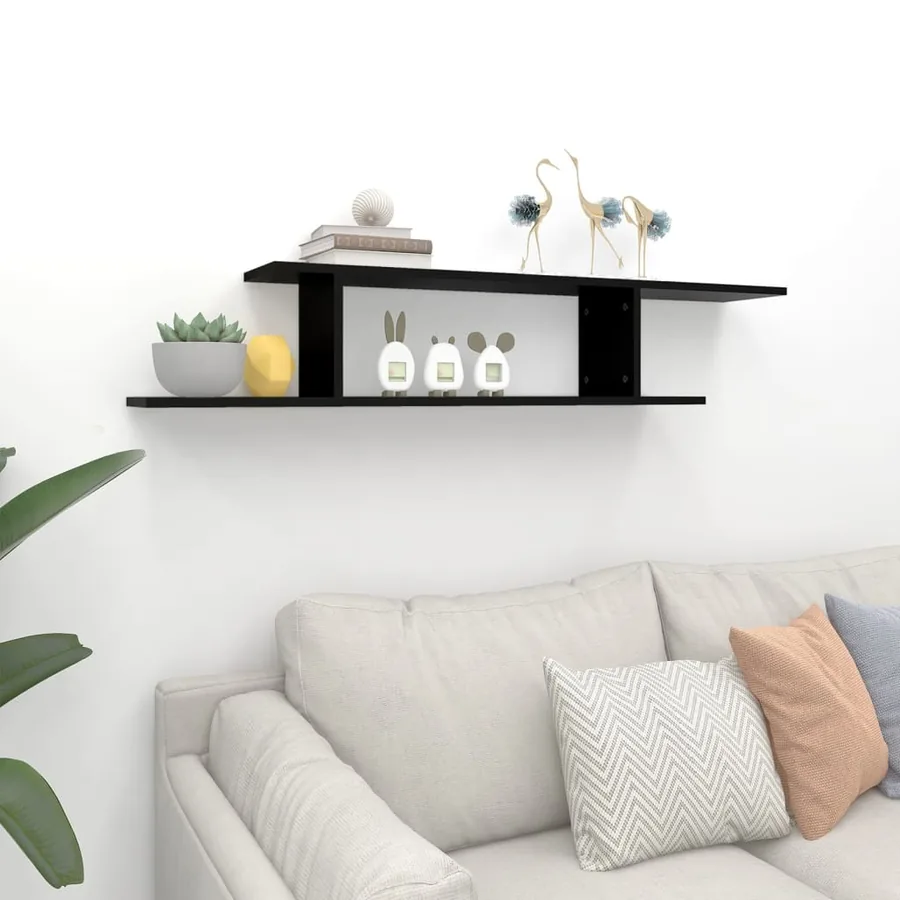 Étagère TV murale Noir 125x18x23 cm Bois d’ingénierie - 3