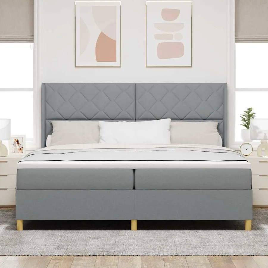 Lit à ressorts avec tête de lit Gris clair 200 x 200 cm tissu - 3