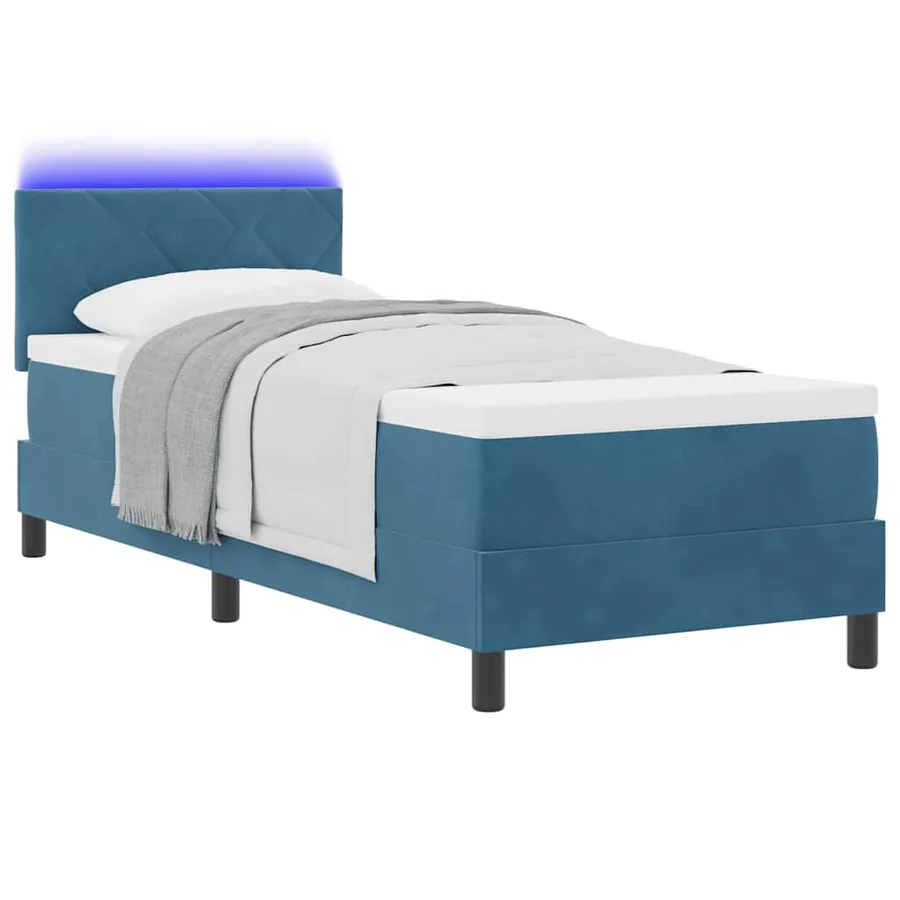 Lit à ressort LED Bleu foncé 80 x 200 cm Velours - 3