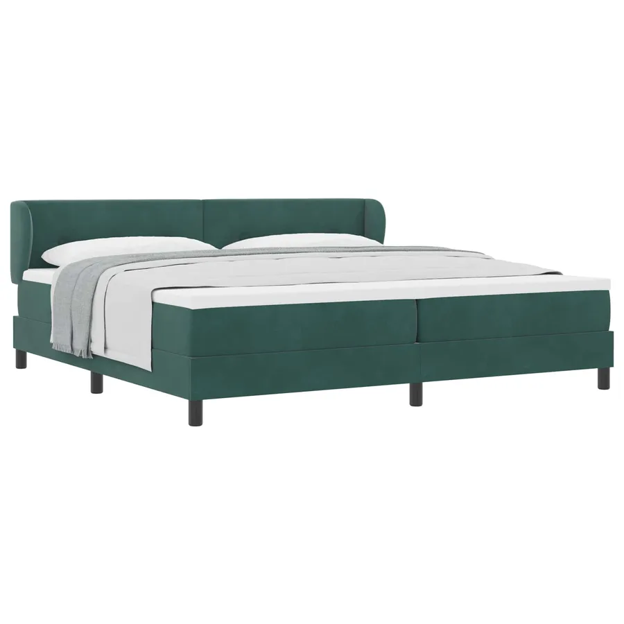 Lit à ressorts avec tête de lit Vert foncé 200 x 200 cm Velours - 2