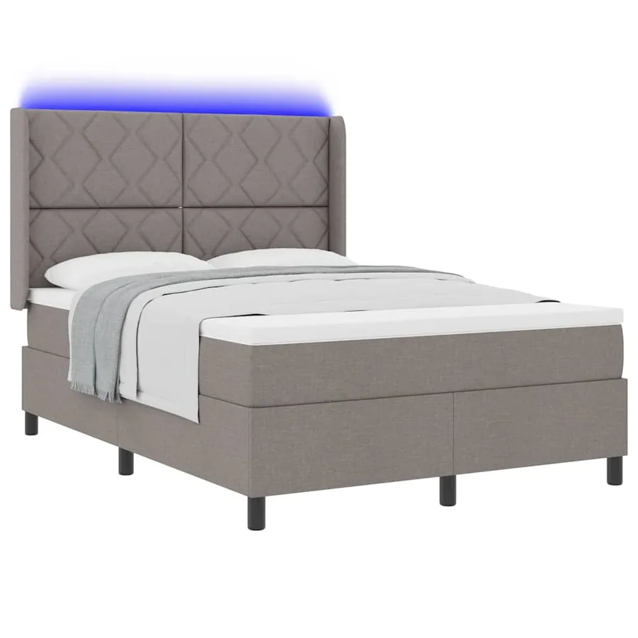 Lit à ressort LED avec tête de lit Taupe 160 x 200 cm tissu - 3