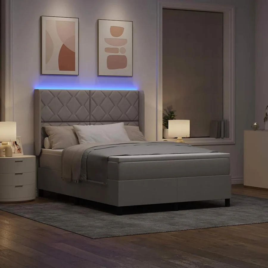 Lit à ressort LED avec tête de lit Taupe 160 x 200 cm tissu - 5